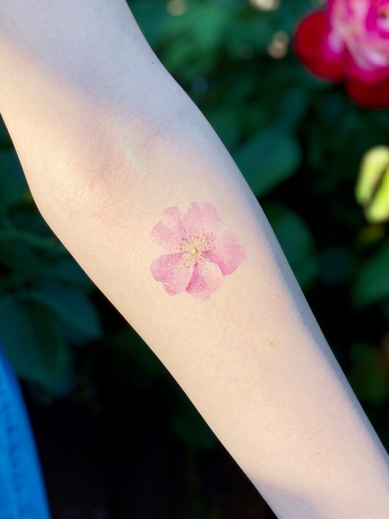 Cherry Blossom Tattoo / Floral Temporary Tattoo / Floral Tattoo / PINK Flower Tattoo / Small Temporary Tattoo / Vintage Temporary Tattoo image 1