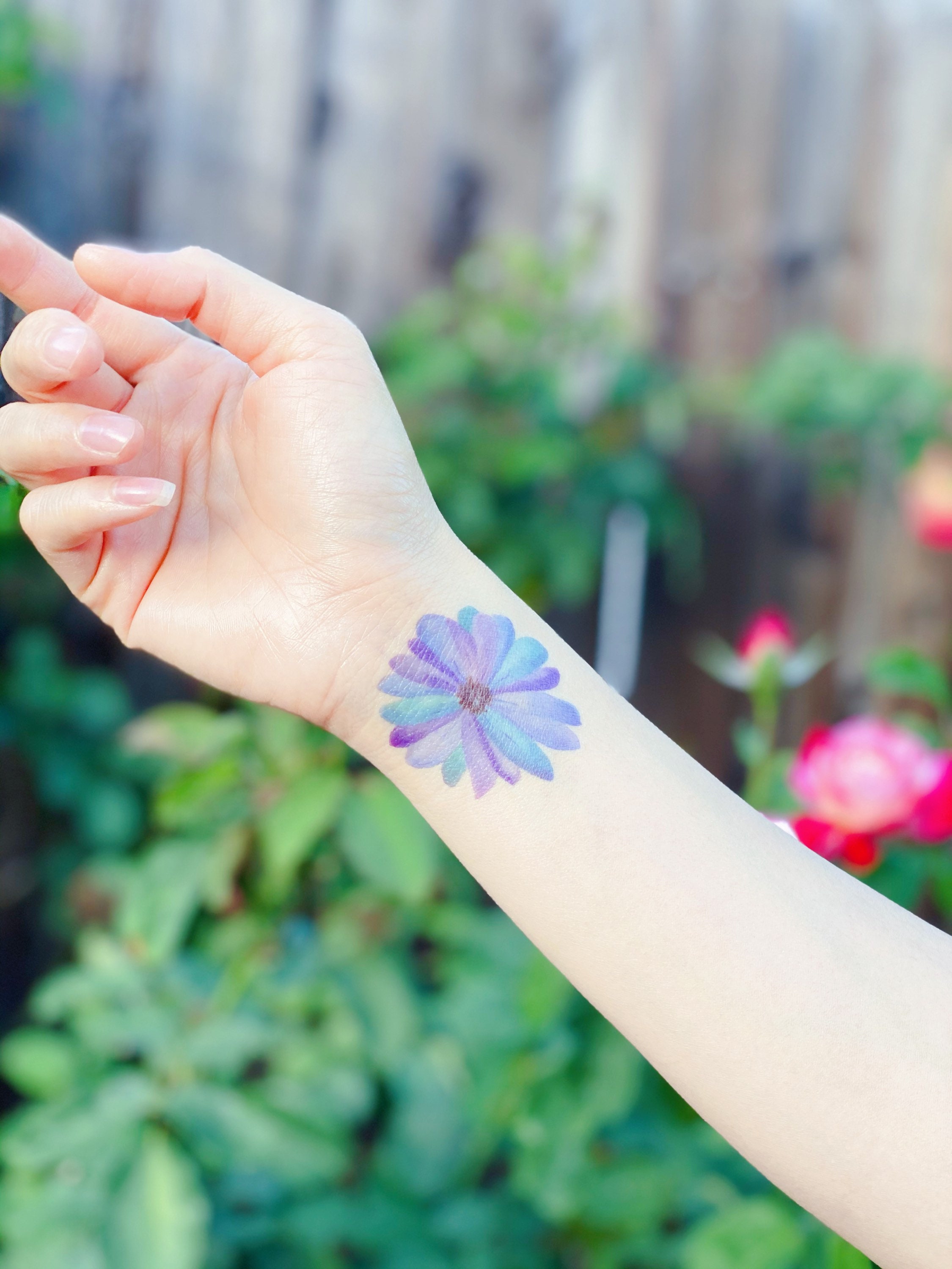 Floral Temporary Tattoo / Floral Tattoo / Blue Purple Flower - Etsy