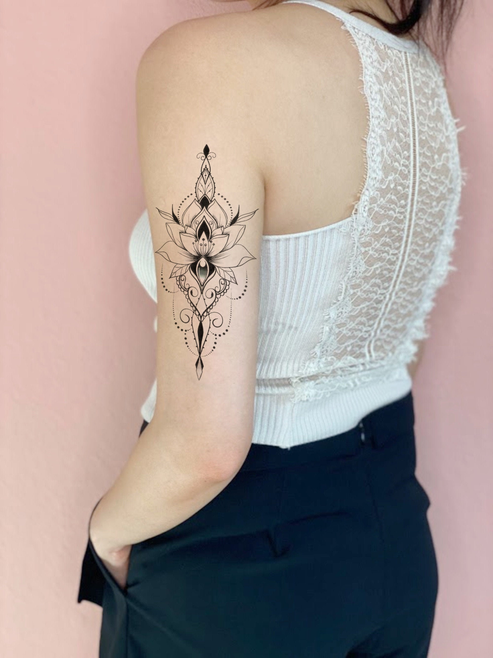 Lotus Temporary Tattoo / Large Bohemian Tattoo / Boho Tattoo / - Etsy Finland
