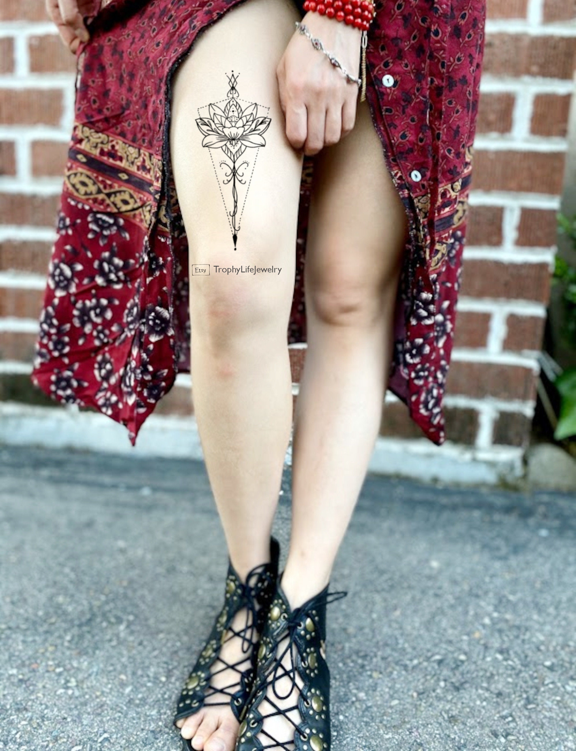 Lotus Temporary Tattoo / Large Bohemian Tattoo / Boho Tattoo / - Etsy
