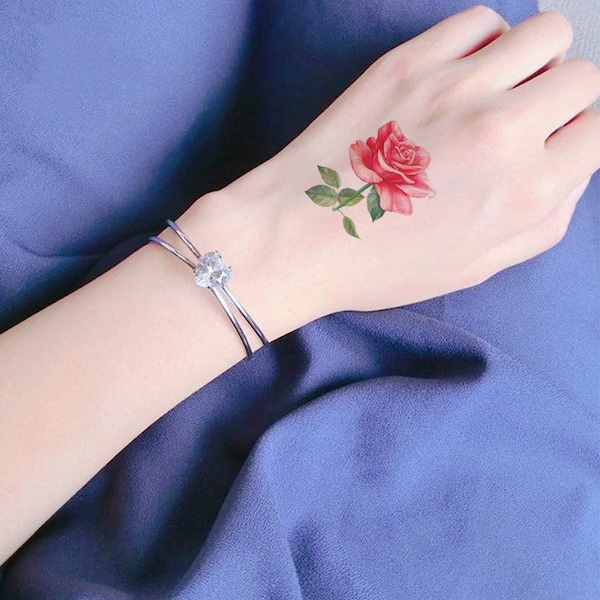 Rose Temporary Tattoo / Temporary Tattoo / Floral Tattoo / Flower Tattoo / Small Temporary Tattoo / Vintage Temporary Tattoo / Red Tattoo