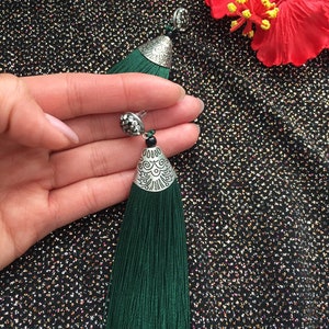 Tassle Earrings, Drop Earrings, Handmade Earrings in Forest Green Color ...