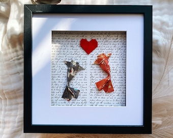 Origami Koi Fish with Wedding Vows in 3D Frame: A Unique Anniversary Keepsake Wedding Gift, Engagement Gift, Paper Anniversary Gift