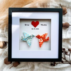 Personalised Origami Airplane 3D Frame: Wedding Gift for Travel Lovers Paper Anniversary Keepsake Travellers First Anniversary Gift