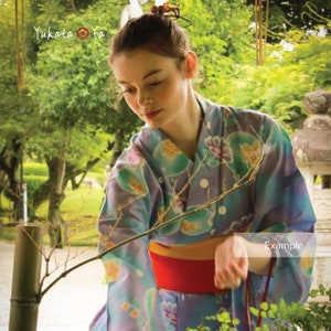 Japanese Yukata, Summer Kimono, Cotton Kimono, Bath Robe, Purple Floral on Black image 8