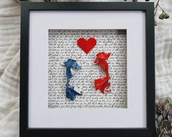 Origami Koi Fish with Wedding Vows in 3D Frame: A Unique Anniversary Keepsake Wedding Gift Engagement Gift Paper Anniversary Gift