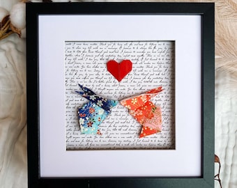 Origami Bunny with Wedding Vows 3D Frame First Anniversary Gift Wedding Anniversary Keepsake Paper Anniversary Gift First Anniversary Gift