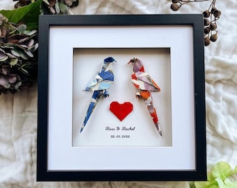 Personalised Origami Parrots: Wedding Gift, Engagement Gift Anniversary Gift, Paper Anniversary Gift