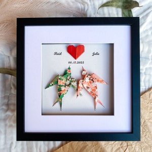 Personalised Origami Swallow 3D Frame: Wedding Anniversary Gift Engagement Gift Paper Anniversary Gift First Anniversary Keepsake for Couple
