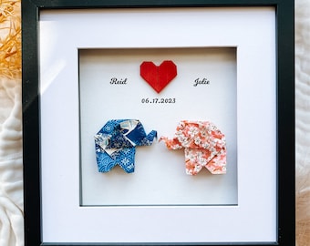 Personalised Origami Elephant 3D Frame: Wedding Anniversary Gift Engagement Gift Paper Anniversary Gift First Anniversary Keepsake