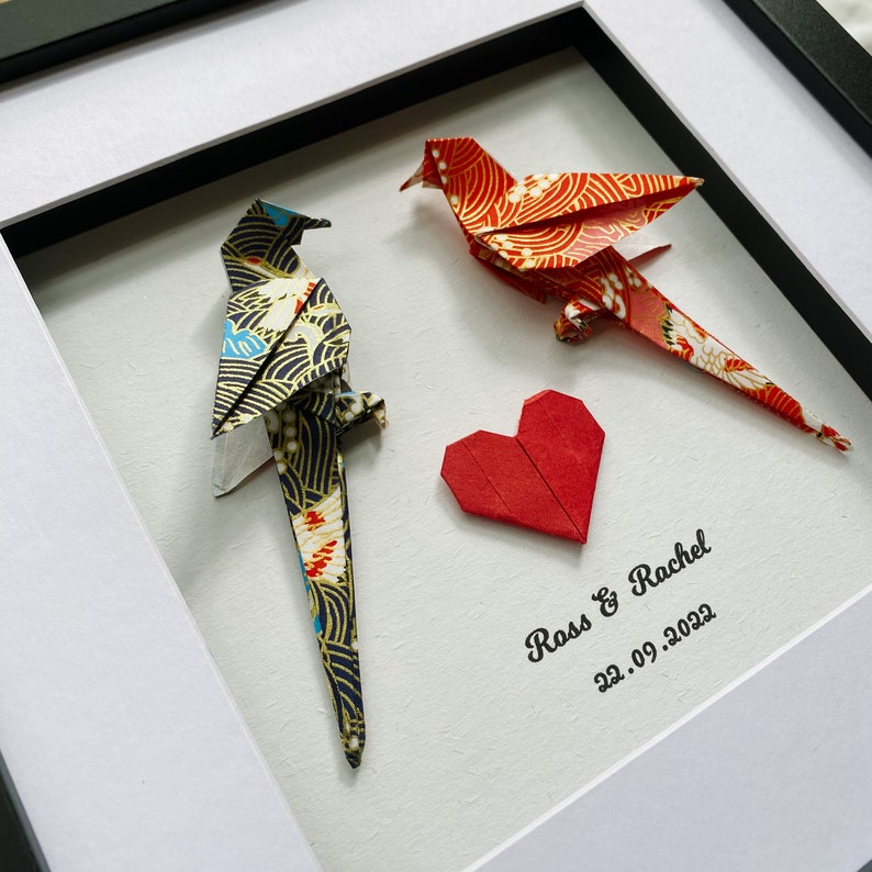 Personalised Origami Parrots in Black frame