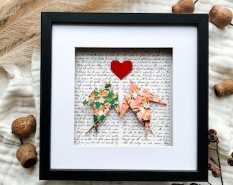 Origami Swallows Framed Wedding Vows: Paper Anniversary Gift