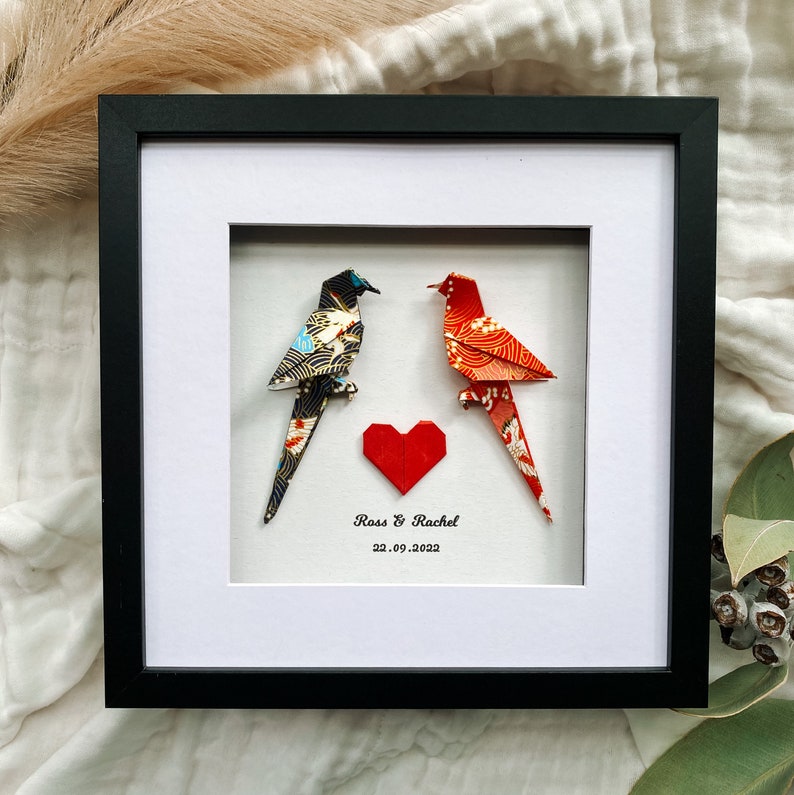 Personalised Origami Parrots in Black frame