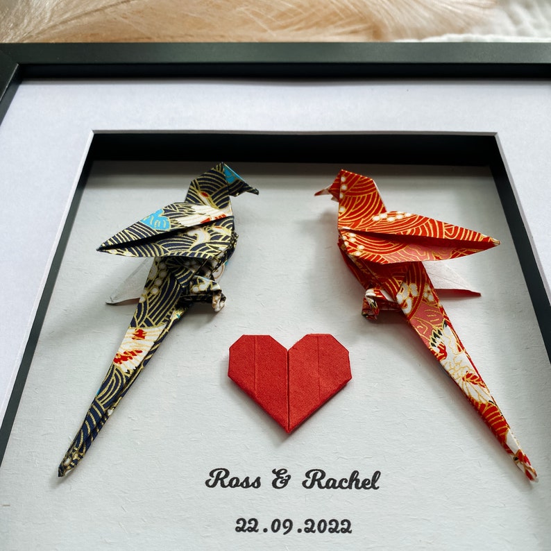 Personalised Origami Parrots in Black frame