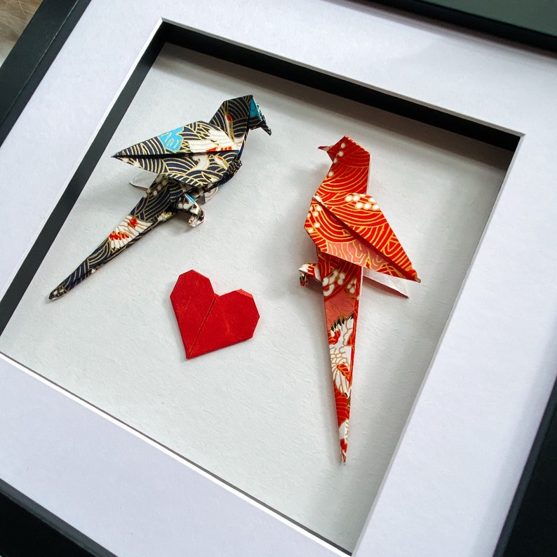 Origami Parrots in Black frame