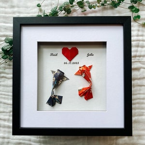 Cornice 3D personalizzata con pesce koi giapponese origami: regalo per anniversario di matrimonio, regalo di fidanzamento, regalo di anniversario di matrimonio, ricordo del primo anniversario