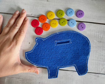 Button Piggy Bank. Fine motor game. Montessori inspiration. Learning game. Sensory bin!