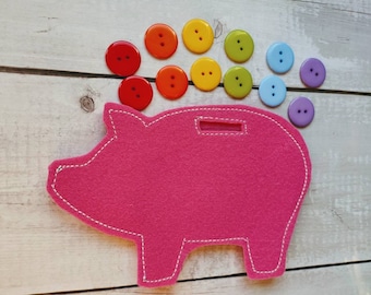 Button Piggy Bank. Fine motor game. Montessori inspiration. Learning game. Sensory bin!