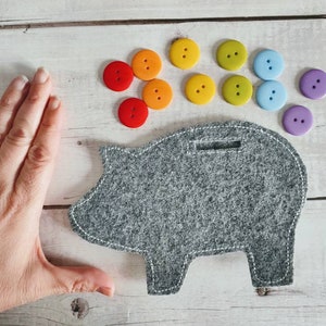 Button Piggy Bank. Fine motor game. Montessori inspiration. Learning game. Sensory bin!