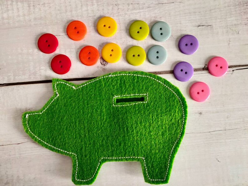 Fine motor game Learning game Montessori inspiration Sensory bin! Button Piggy Bank
