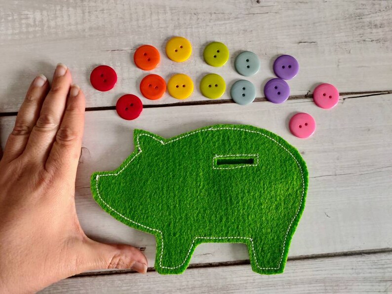 Fine motor game Learning game Montessori inspiration Sensory bin! Button Piggy Bank