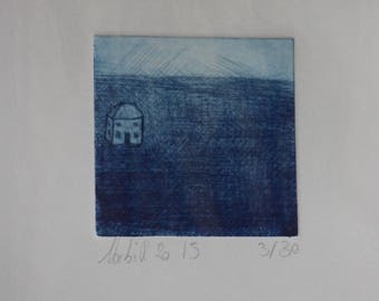 Estampe 1 "maison bleue",  issue de la série "les petites maisons"