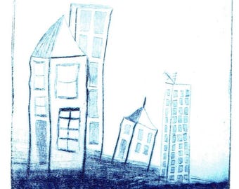 Estampe 9 "maison bleue", , issue de la série "les petites maisons"