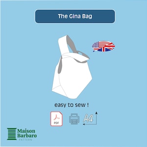 Gina tote bag sewing pattern, pattern for beginners, handbag pdf pattern by Maison Barbaro A4 and US letter format, bag sewing pattern