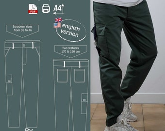 pdf sewing pattern of cargo pants for men, cargo pants pattern, pdf sewing pattern, english version of the pattern and the sewing booklet