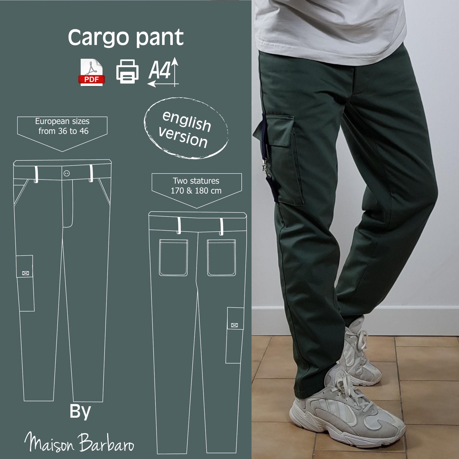 Pdf Sewing Pattern of Cargo Pants for Men, Cargo Pants Pattern, Pdf