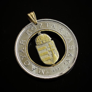 Hungary 100 forint cut coin pendant with necklace Hungarian holy crown St Stephen Budapest