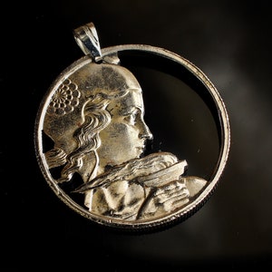 1954-55 France 100 francs Cut Coin pendant with necklace Marianne French Paris Marseilles Lyon