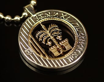 Israel 10 shekels "Redención de Sión" Moneda tallada Colgante con Collar. Tierra Santa Hebreo Judaica Jerusalén