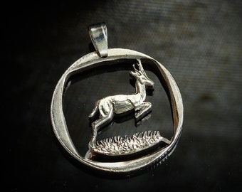South Africa 1 Rand Cut Coin Pendant LOVE Coat Power Through Unity Johannesburg