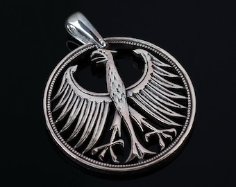 Colgante de moneda tallada de 5 marcos de Alemania de 1967 con águila alada, Berlín, Baviera y Múnich.