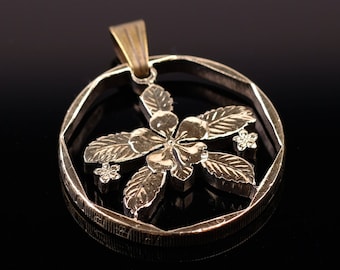 Singapore 1 dollar Cut Coin Pendant with necklace Star Jasmine flower Kuala Lumpur Lion city