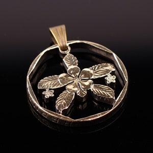 Singapore 1 dollar Cut Coin Pendant with necklace Star Jasmine flower Kuala Lumpur Lion city