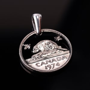 Canada 5 Cents Ein Beaver Cut Münzanhänger mit Kette Ontario Lake