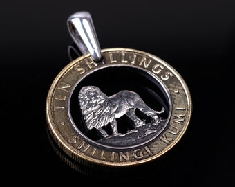 2018 Kenya 10 Shillings Lion Cut Coin Pendant with necklace Kenyan lions Nairobi East African