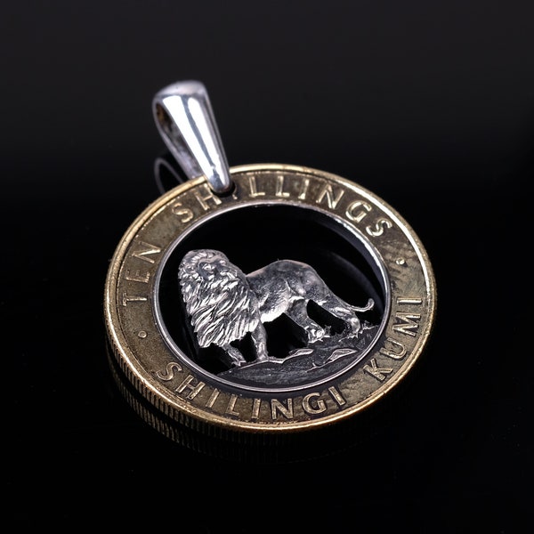 2018 Kenya 10 Shillings Lion Cut Coin Pendant with necklace Kenyan lions Nairobi East African