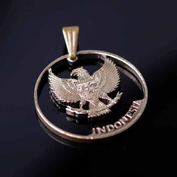 Indonesia Coat of Arms Eagle Cut Coin Pendant Karapan Sapi