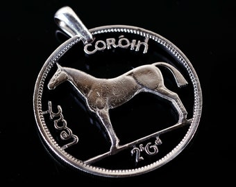 Irland Pferd Cut Münze Anhänger Irish Halskette Harfe Jagd Hengst Irland 1 2 Krone Irland keltische Hiber