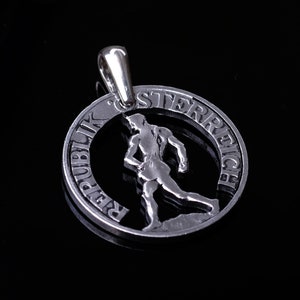 1957 Austria 1 Schilling Cut Coin Pendant with necklace Austrian Lippizan Seed sower Wien