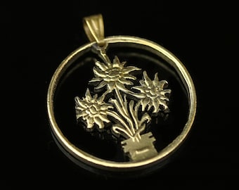 Austria 1 Schilling Cut Coin pendant necklace Edelweiss flower Osterreich Vienna Wien (#2)