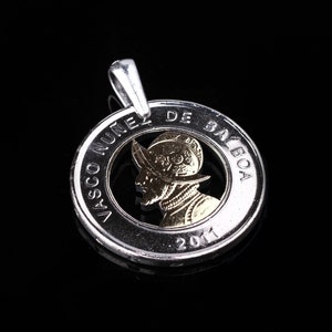 Panama 1 Balboa Cut Coin pendant necklace Armoured bust with helmet of Vasco Núñez de Balboa