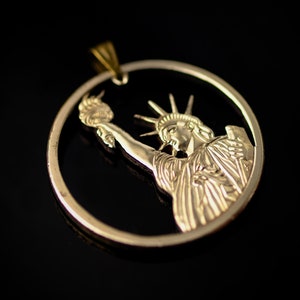 Cut Coin Pendant Backside of a Presidents Dollar Coin With the Statue of Liberty (new design)