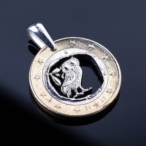 Greece an Owl Cut Coin Pendant with Necklace. Greek little owl bird Phoenix Athens