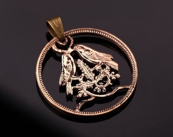 South Africa Cut Coin pendant with necklace LOVE BIRDS  Cape Town Sparrows