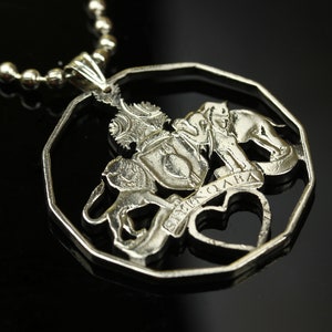 Tanzania Lion and ELephant Cut Coin Pendant with necklace. Africa, Love, Wild Life.