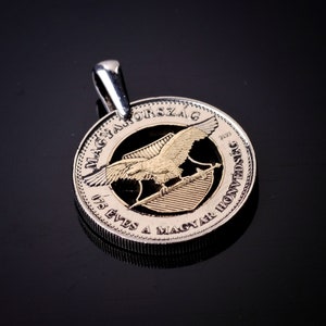 Hungary 100 forint cut coin eagle pendant with necklace Hungarian holy crown St Stephen Budapest